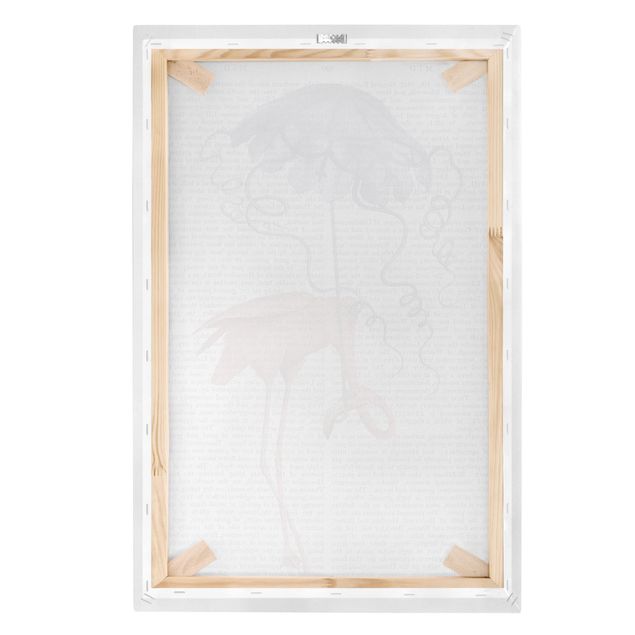 Quadri su tela Lettura con animali - Fenicottero con ombrello