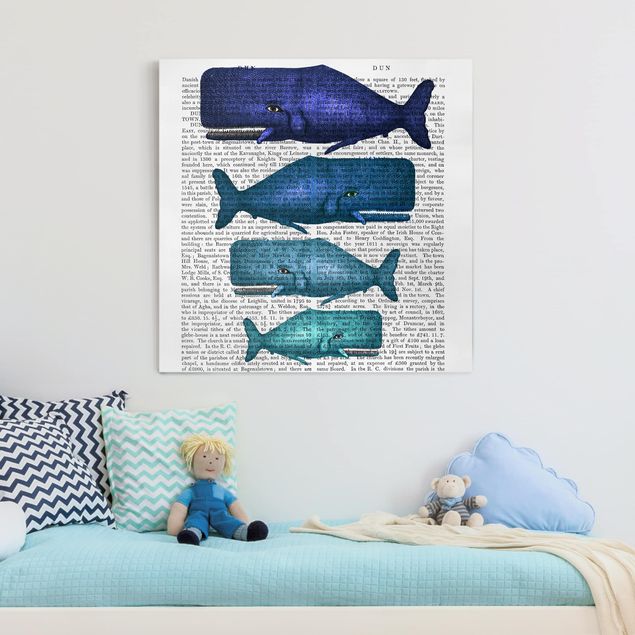 Riproduzione quadri su tela Lettura con animali - Famiglia di balene