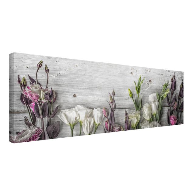 Stampa su tela - Tulip Rose Shabby Wood Look - Panoramico