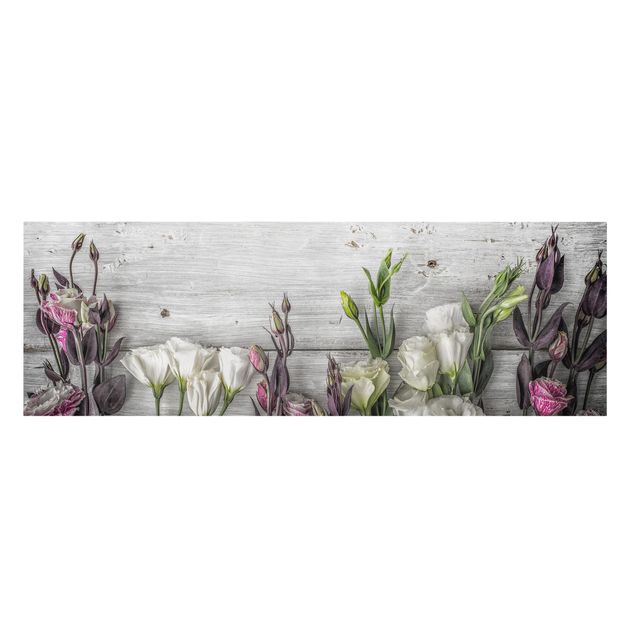 Stampa su tela - Tulip Rose Shabby Wood Look - Panoramico
