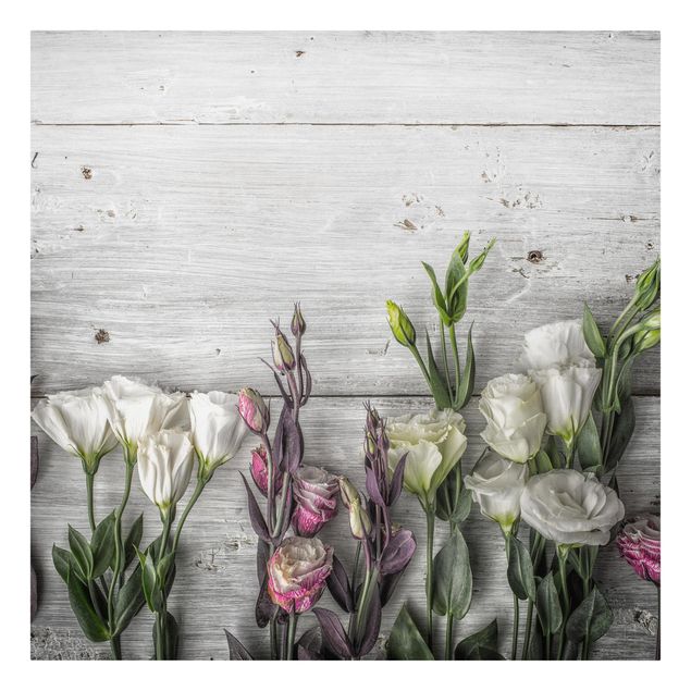 Stampa su tela - Tulip Rose Shabby Wood Look - Quadrato 1:1