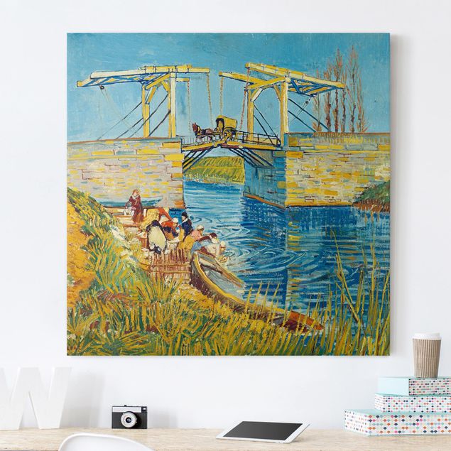 Quadri su tela fiori Vincent van Gogh - Il ponte levatoio di Arles con un gruppo di lavandaie