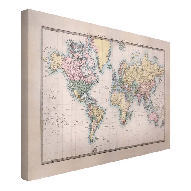 Stampa su tela - Vintage World Map around 1850 - Orizzontale 3:2
