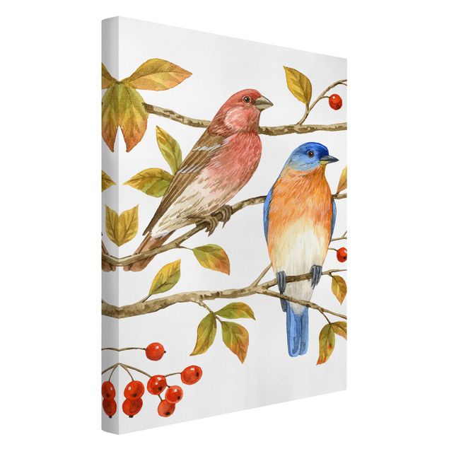 Stampa su tela vintage Uccelli e bacche - Uccello azzurro