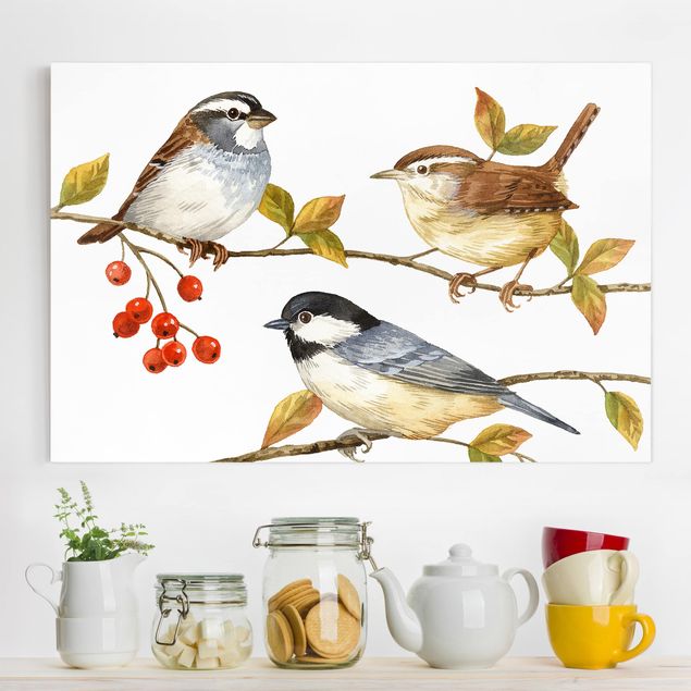 quadri con animali Uccelli e bacche - Cinciallegra