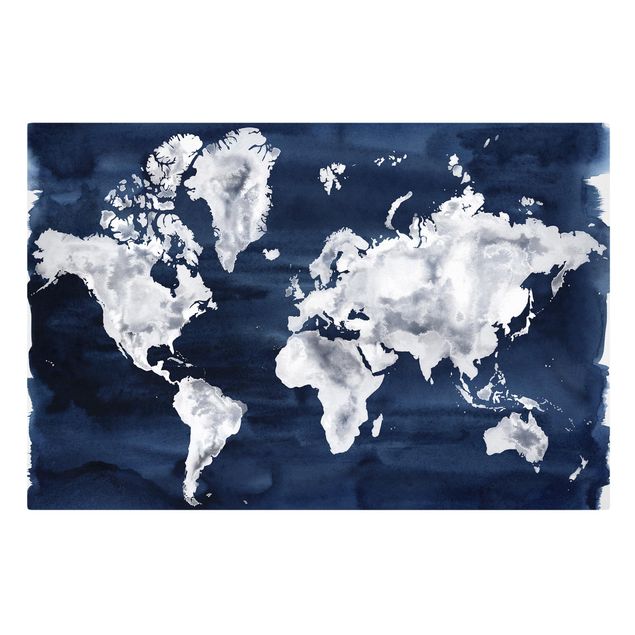 Stampa su tela - Water World Map scuro - Orizzontale 3:2