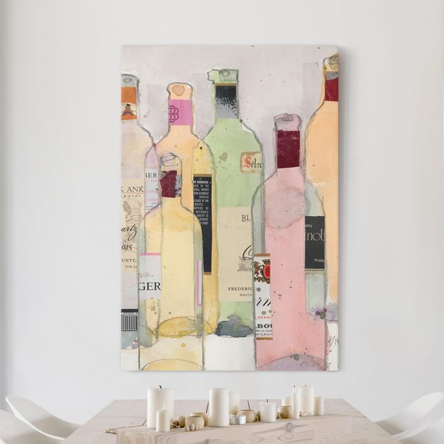 Riproduzione quadri su tela Bottiglie di vino in acquerello I