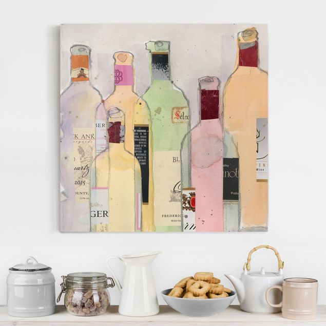 Riproduzione quadri su tela Bottiglie di vino in acquerello I