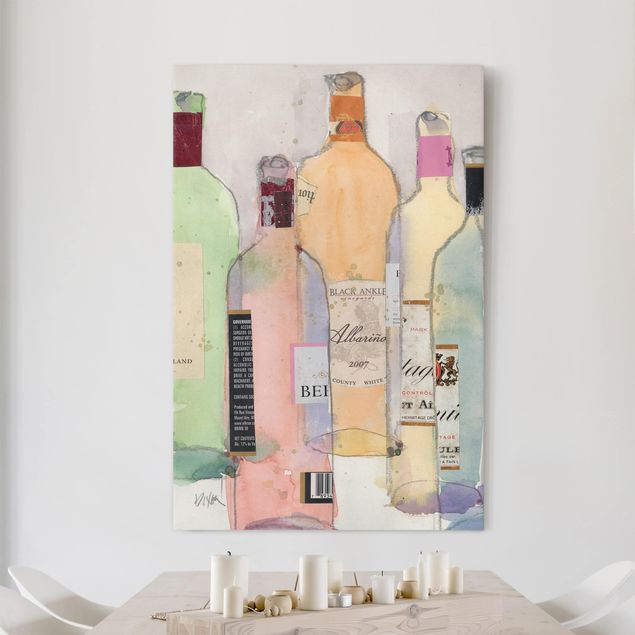 Stampa su tela Bottiglie di vino in acquerello II