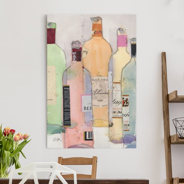 Riproduzioni su tela Bottiglie di vino in acquerello II
