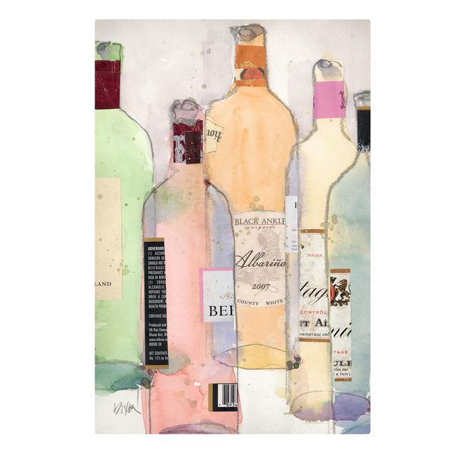 Stampa su tela - Bottiglie di vino in acquerello II - Verticale 2:3