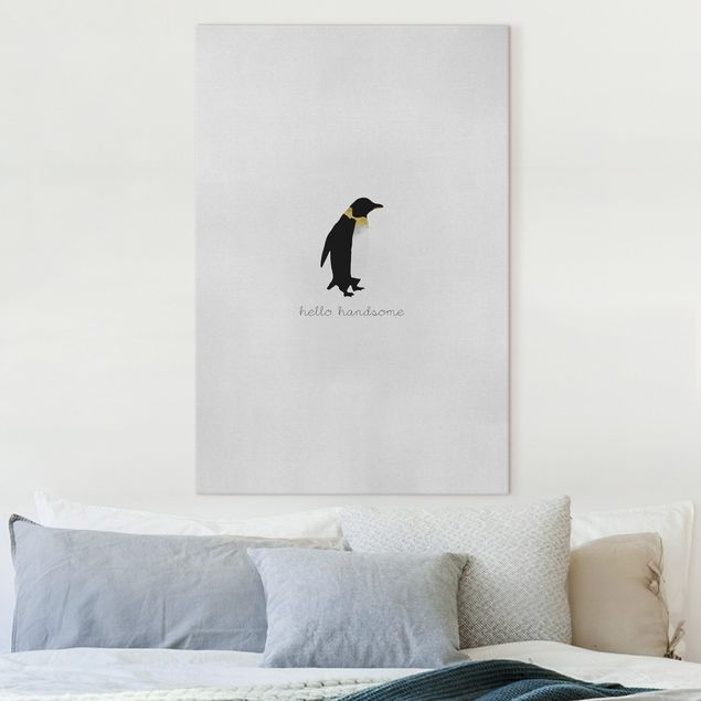 Stampa su tela bianco e nero Citazione di pinguino Ciao Bello