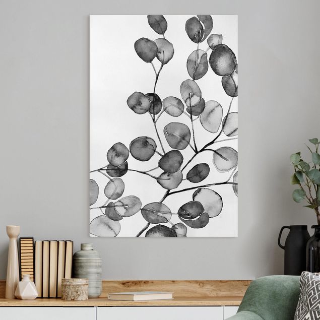 Stampe su tela fiori Acquerello di ramoscelli di eucalipto in bianco e nero