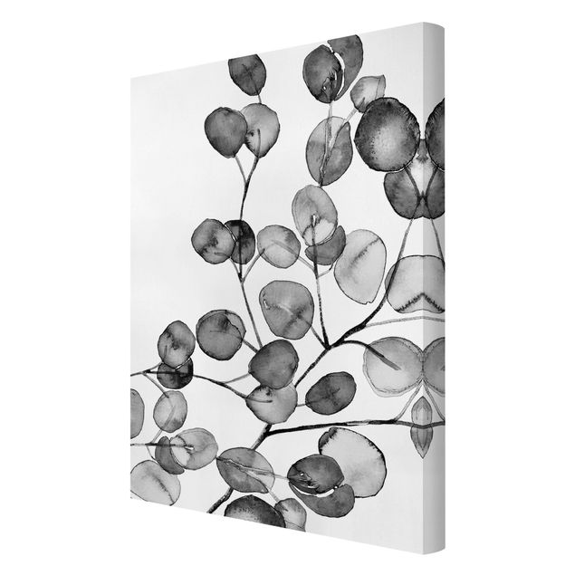 Quadro su tela - Ramo di eucalipto in acquerello bianco e nero