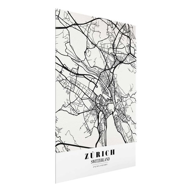 Quadro in vetro - Zurich City Map - Classic - Verticale 3:4
