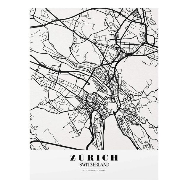 Quadro in vetro - Zurich City Map - Classic - Verticale 3:4
