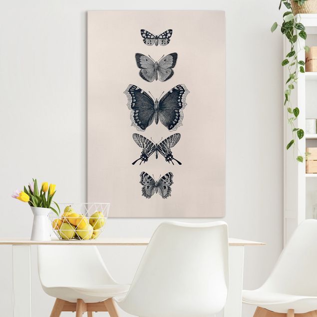Quadri con farfalle Farfalle d'inchiostro su sfondo beige