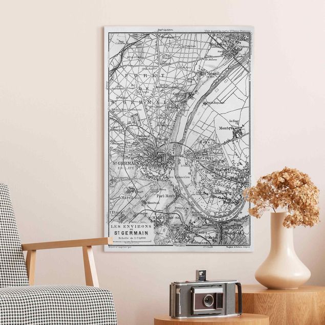 Stampe su tela bianco e nero Mappa vintage St Germain Parigi