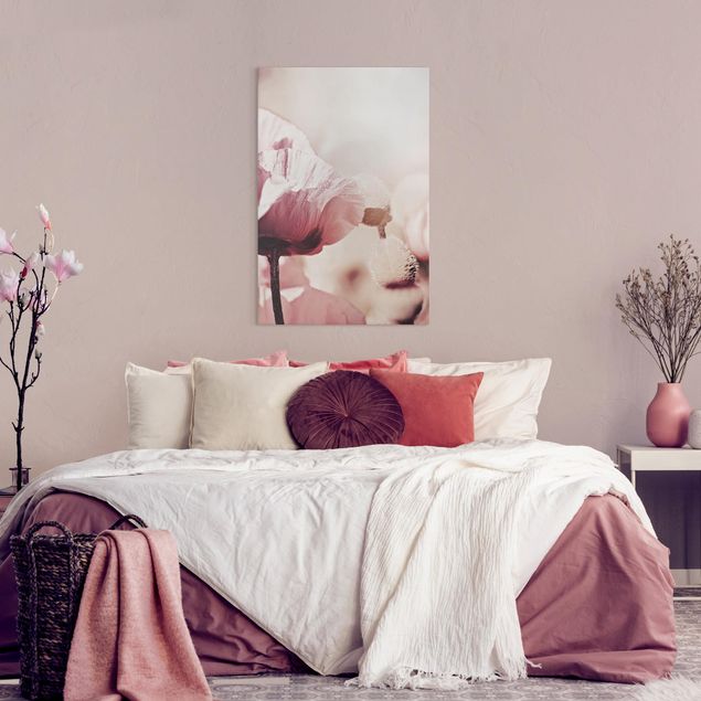 Riproduzioni su tela quadri famosi Fiore di papavero rosa pallido con gocce d'acqua