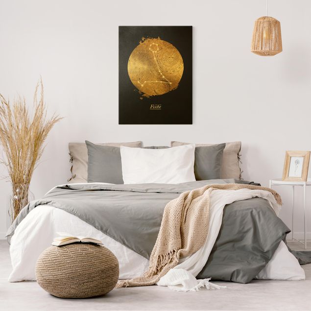 Quadro su tela oro - Segno zodiacale Pesci in grigio e oro