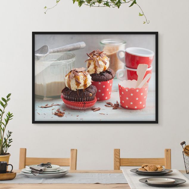 Poster con cornice - Vintage Cupcakes With Ice Cream - Orizzontale 3:4