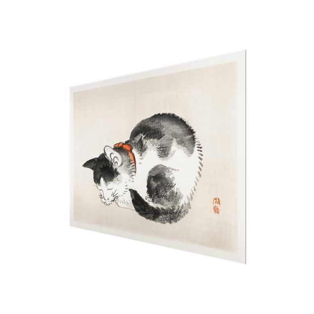 Quadro in vetro - Asian gatto addormentato Vintage Disegno - Orizzontale 3:4
