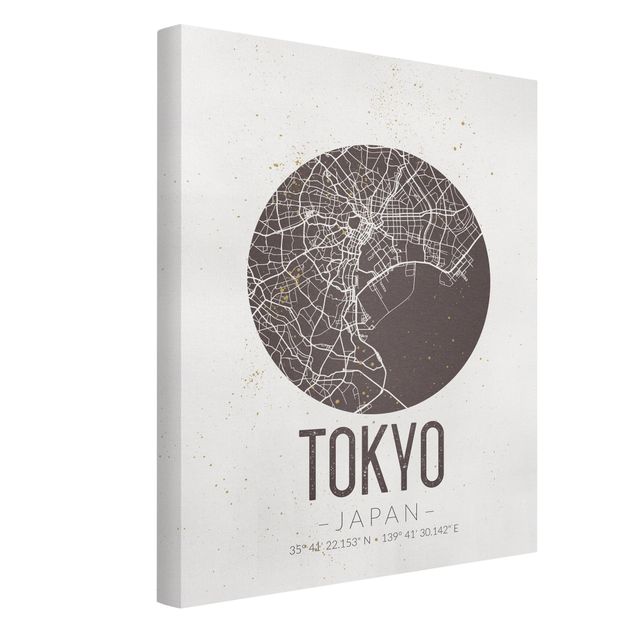 Quadri moderni per soggiorno Mappa di Tokyo - Retrò