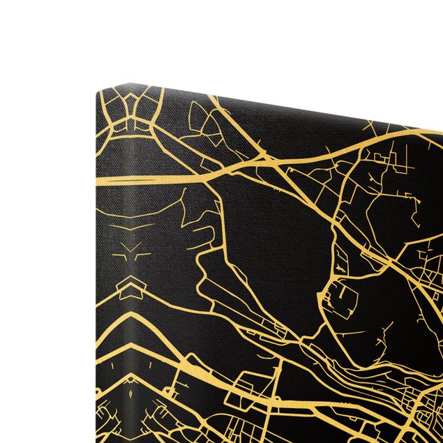 Quadro su tela oro - Pianta della città Zurigo - Classico nero