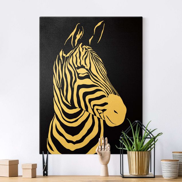 quadri con animali Animali del Safari - Ritratto Zebra Nero