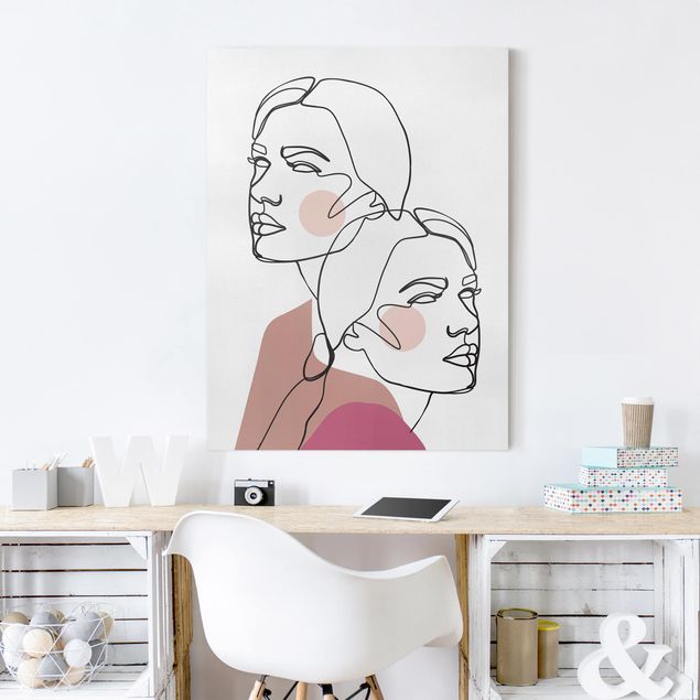 Quadri moderni per soggiorno Line Art - Ritratto di donna Guance Rosa