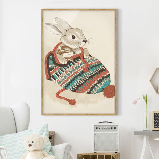 stampe animali Illustrazione - Coniglio Santander coccolone con cappello