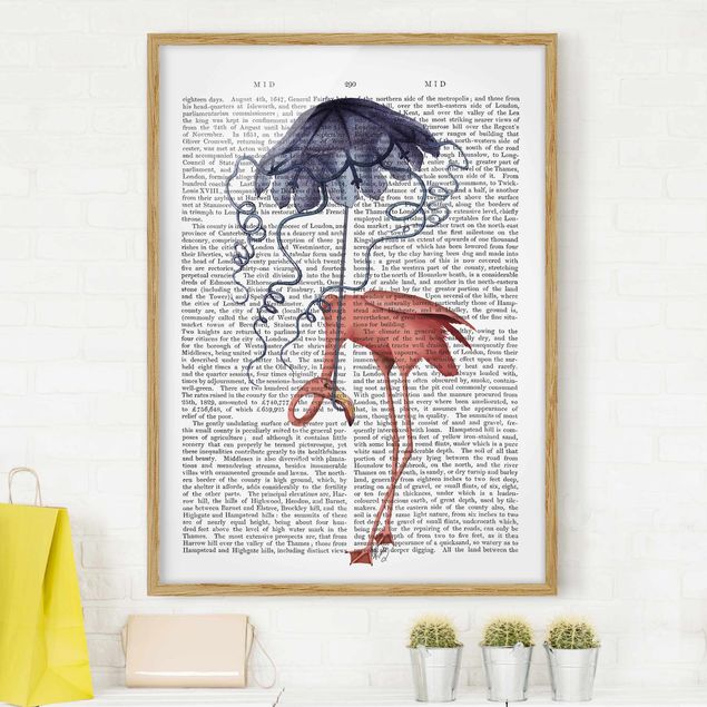 Poster con cornice - Lettura Degli Animali - Flamingo Con L'Ombrello - Verticale 4:3