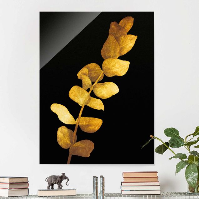 Quadro in vetro - Gold - Eucalyptus On Black - Verticale 4:3