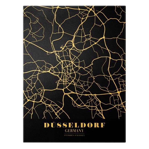 Quadro su tela oro - Pianta della città Düsseldorf - Classico in nero