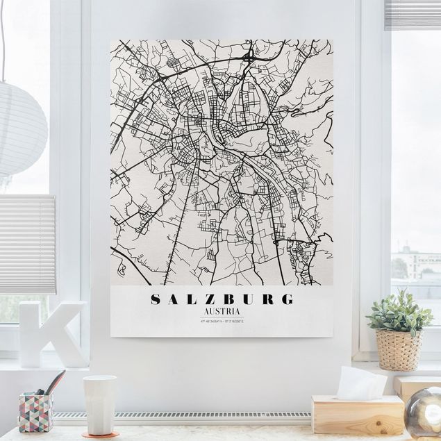 Stampe su tela bianco e nero Mappa di Salisburgo - Classica
