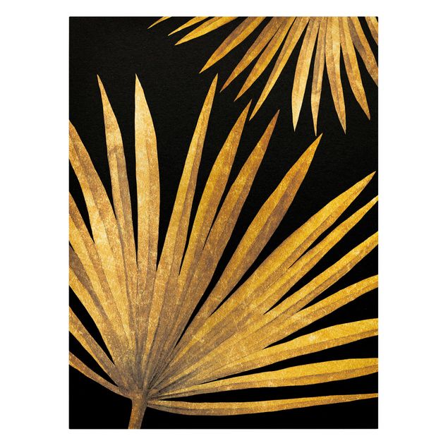 Quadri su tela - Gold - Palm Leaf On Black
