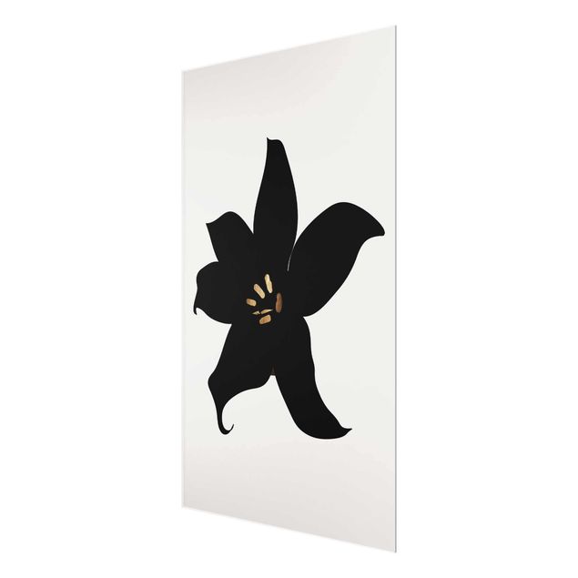 Quadro in vetro - Mondo vegetale grafico - Orchidea in nero e oro - Verticale 3:2