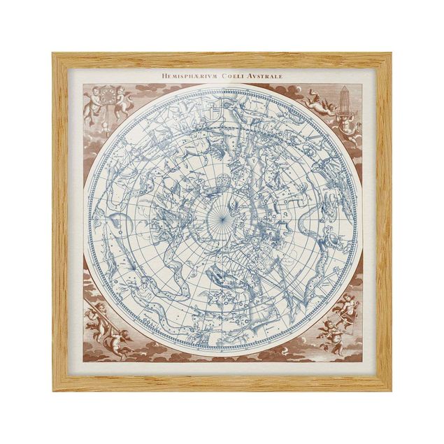 Poster con cornice - Vintage Mappa Stellare Southern Hemissphere - Quadrato 1:1