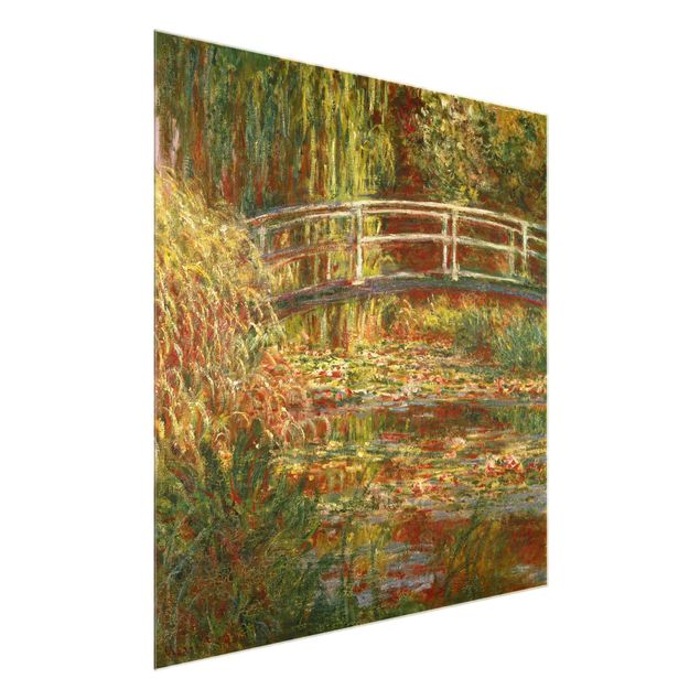 Quadro in vetro - Claude Monet - Lo stagno delle ninfee e Ponte giapponese (Armonia in rosa) - Quadrato 1:1