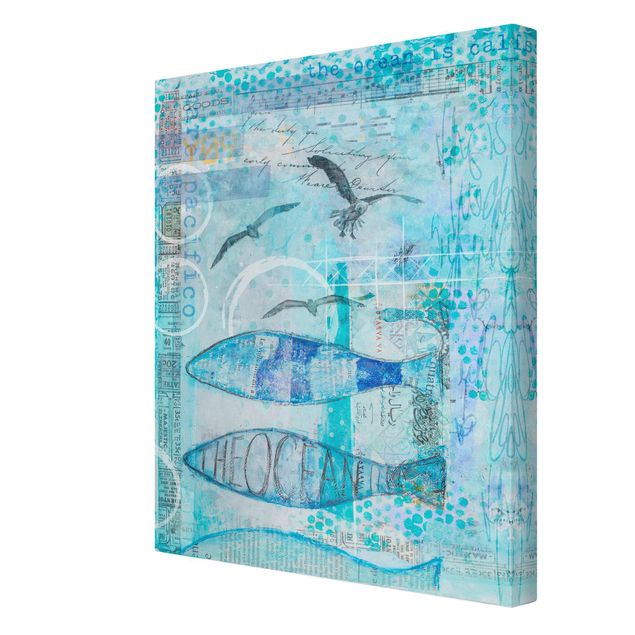 Stampe su tela animali Collage colorato - Pesce blu