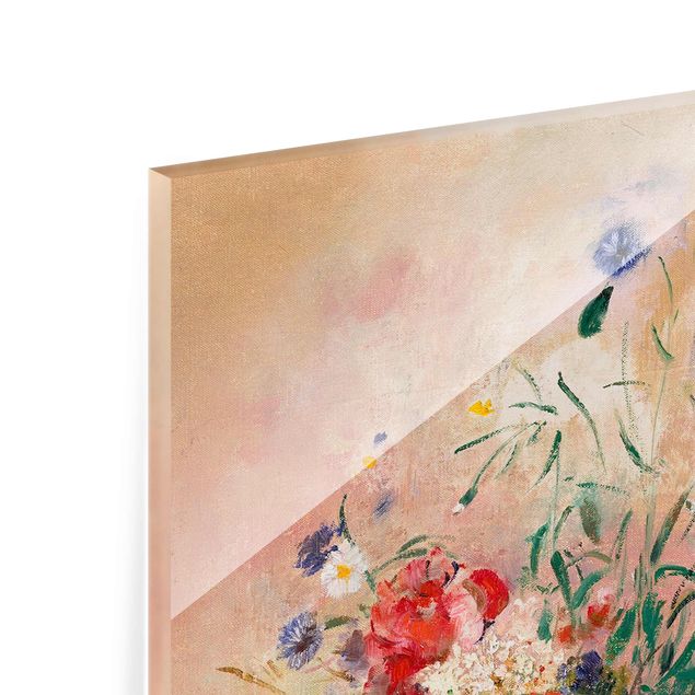 Quadro in vetro - Odilon Redon - vaso con fiori (rosa sfondo color) - Verticale 3:2