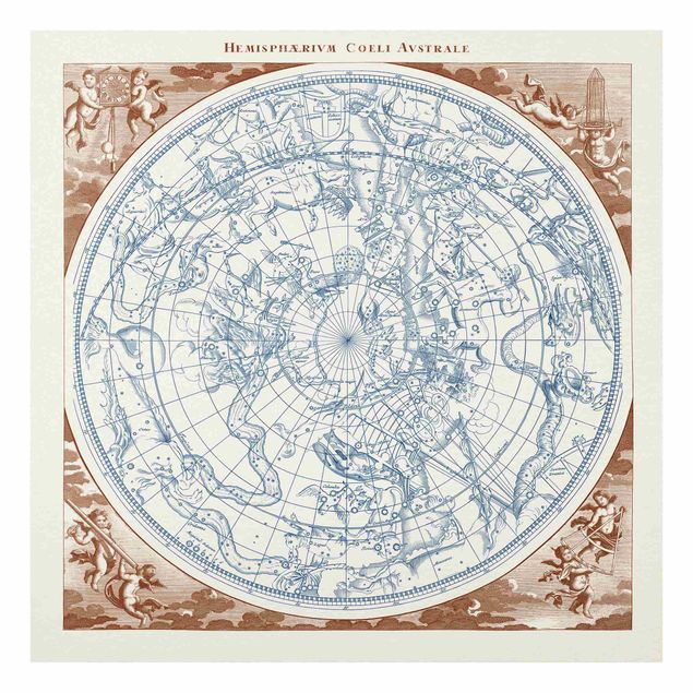 Quadro in vetro - Vintage Mappa Stellare Southern Hemissphere - Quadrato 1:1