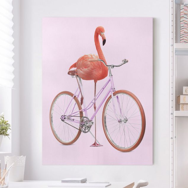 Quadri con uccelli Fenicottero con bicicletta