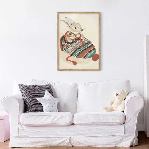 Poster con cornice - Illustrazione Cuddly Coniglio In Cappello - Verticale 4:3