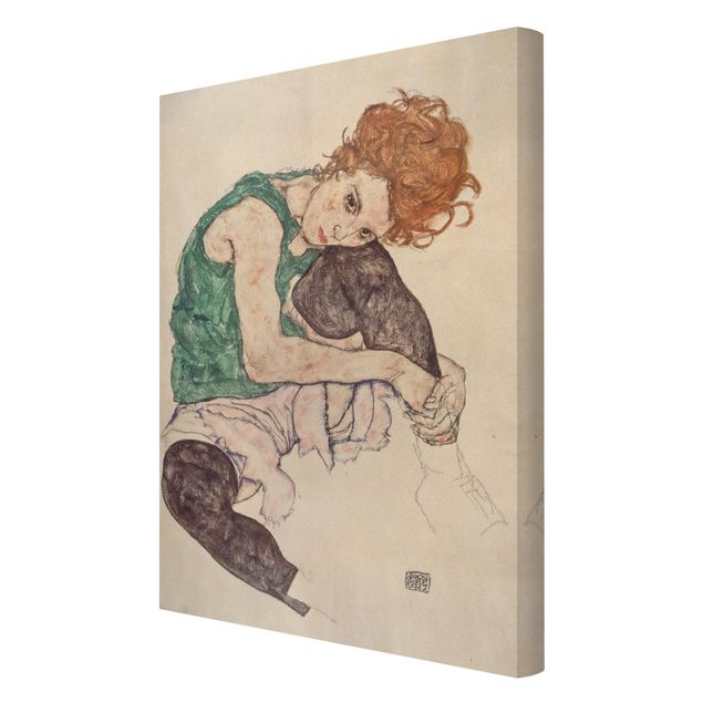 Quadri su tela - Egon Schiele - Donna Seduta con un ginocchio Up