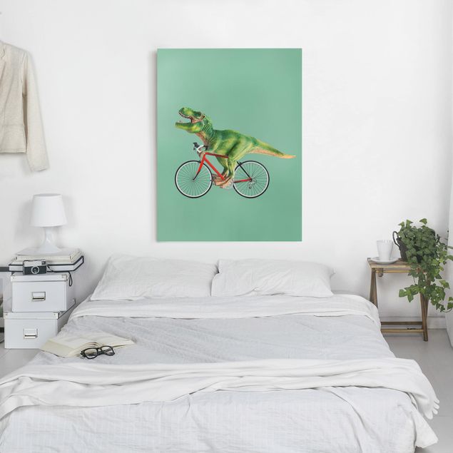 Riproduzione quadri su tela Dinosauro con bicicletta