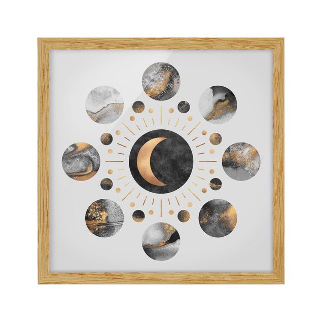 Poster con cornice - Moon Phases astratta dell'oro - Quadrato 1:1