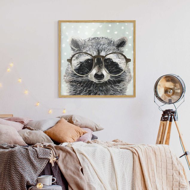 Poster con cornice - Animals With Glasses - Raccoon - Quadrato 1:1