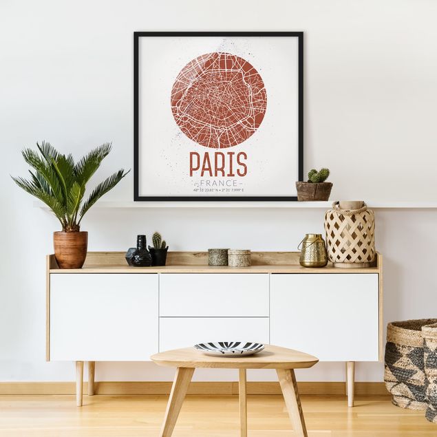 Poster con cornice - Mappa Paris - Retro