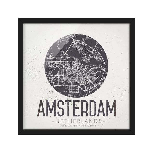 Poster con cornice - Mappa Amsterdam - Retro